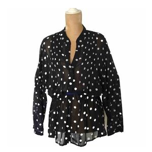 Polkadot black and white blouse size 18W long can e worn with belt